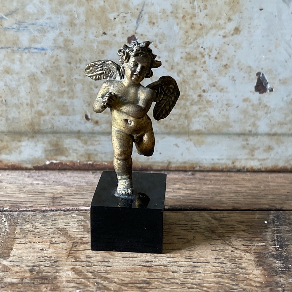 Vintage brass Cherub Statue on Black Base